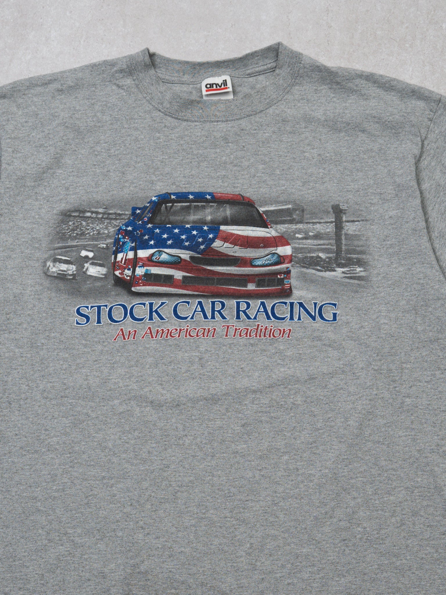 Vintage 90s Grey Stock Car Racing Tee (M)