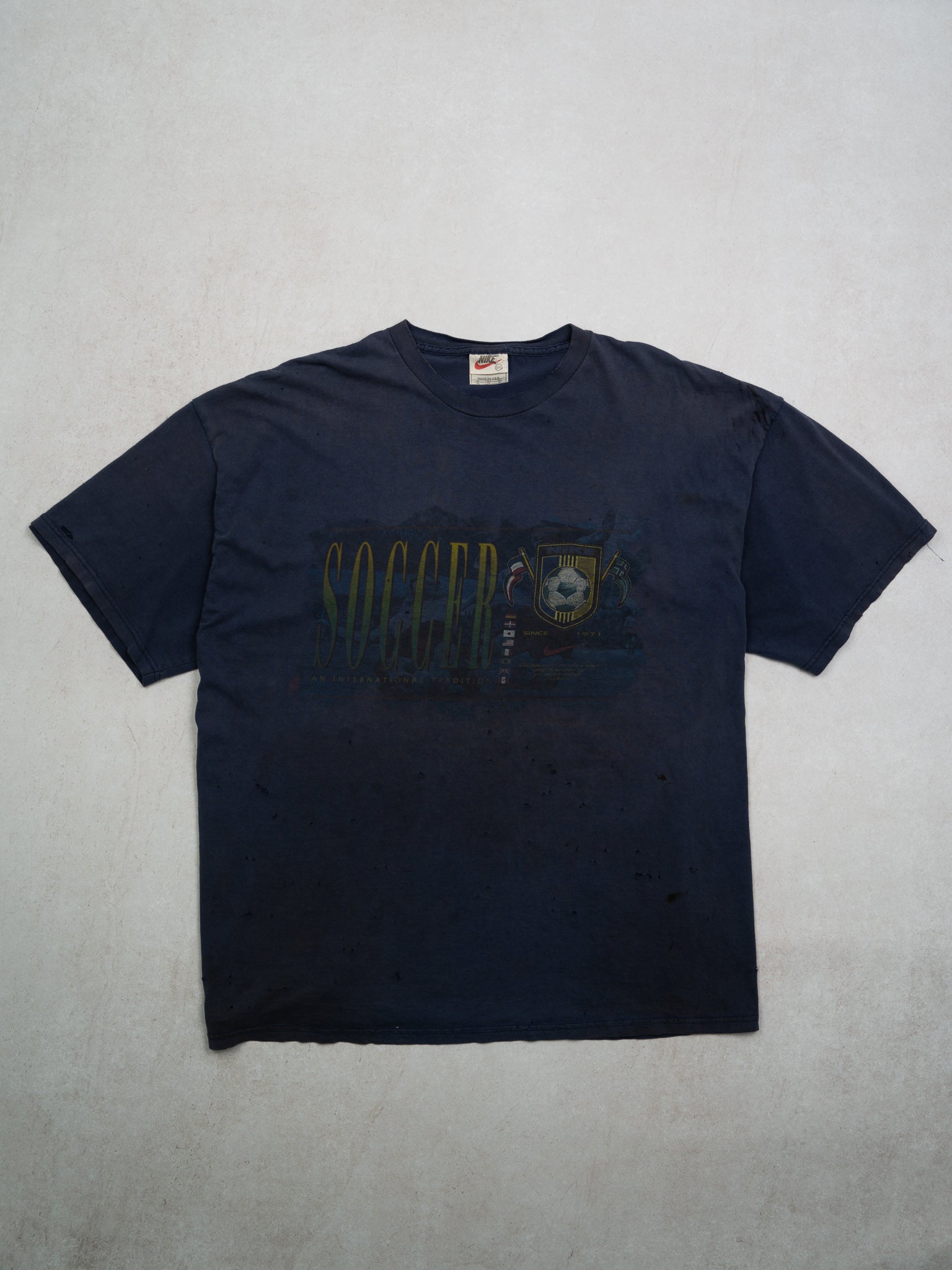 Vintage Blue Nike Soccer Thrashed Tee (XL)