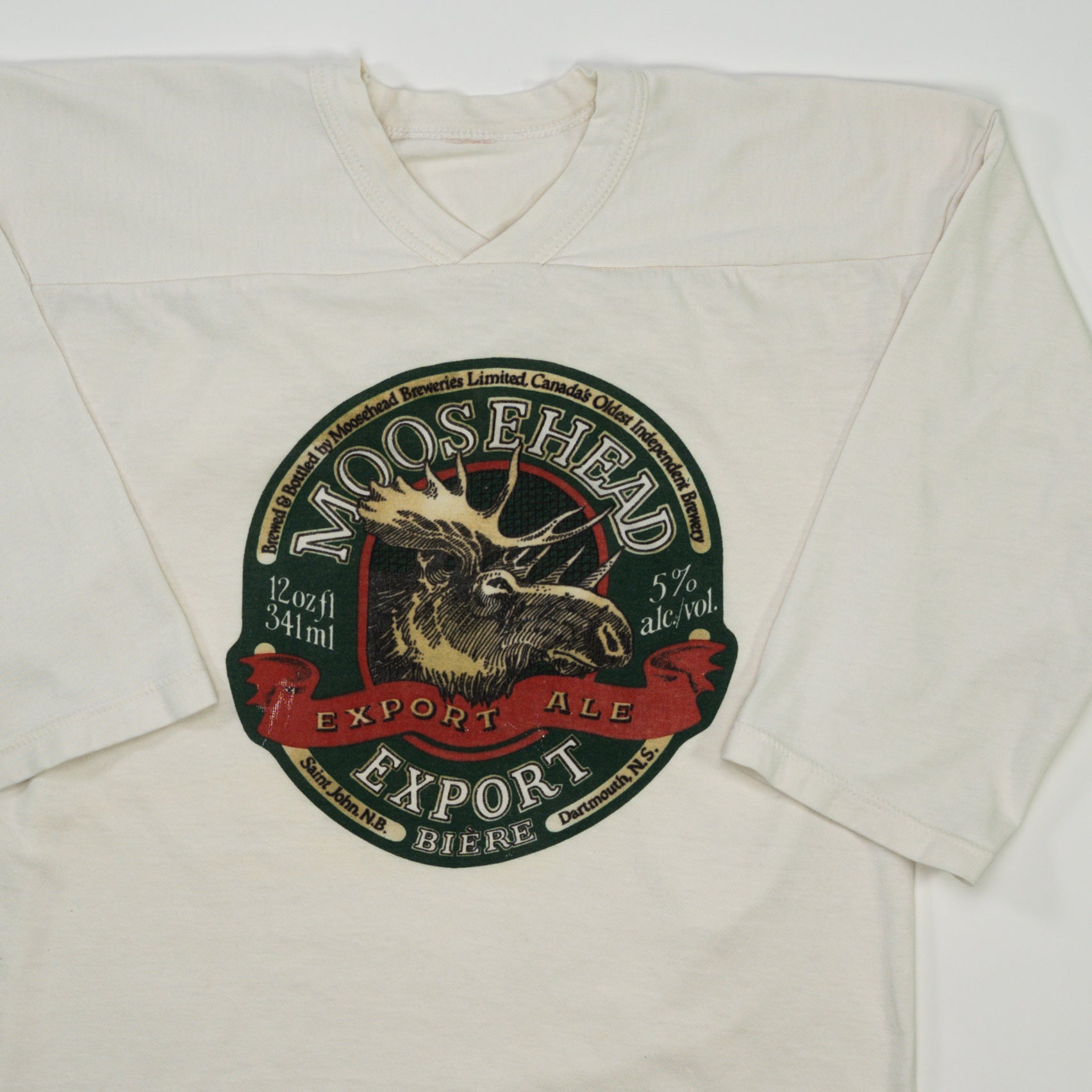 Vintage White Moosehead Ale Export 3/4 Sleeve Shirt (M)
