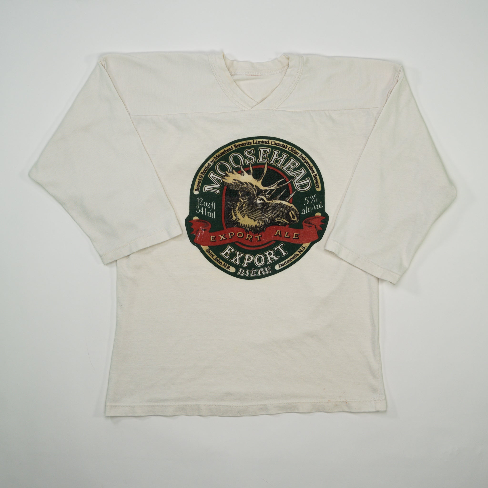 Vintage White Moosehead Ale Export 3/4 Sleeve Shirt (M)