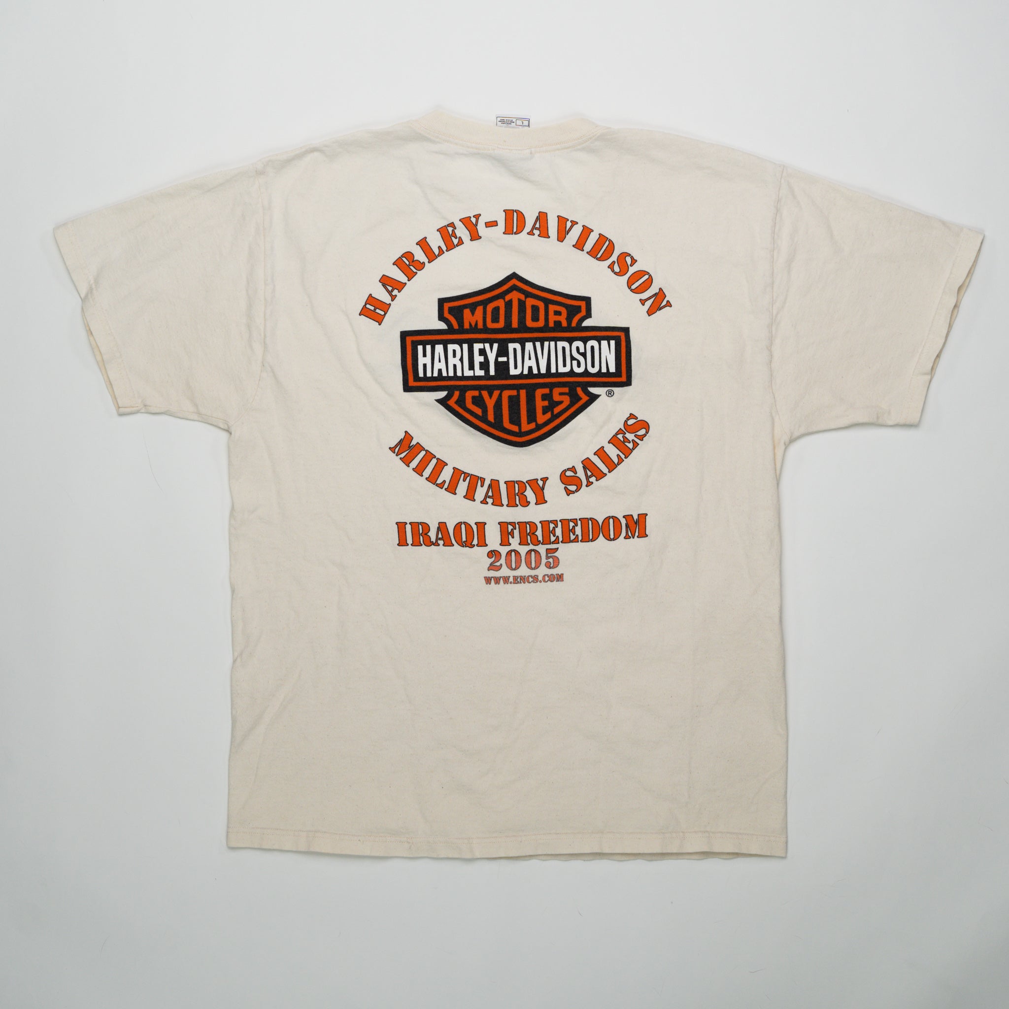 Vintage '05 Cream Harley Davidson Military Tee (M) | Rebalance Vintage.
