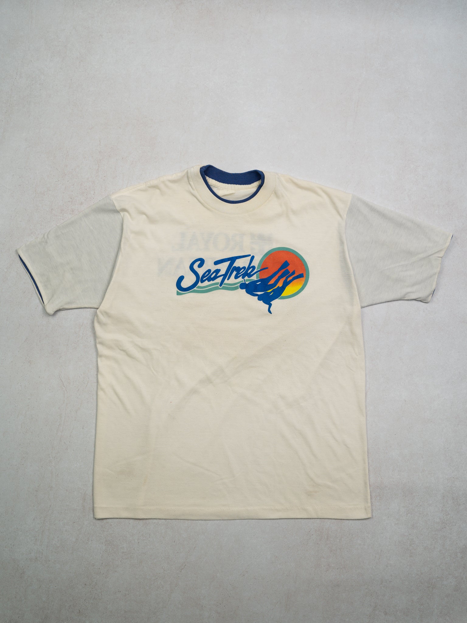 Vintage 70s White + Blue SeaTrek Scuba Tee (L)