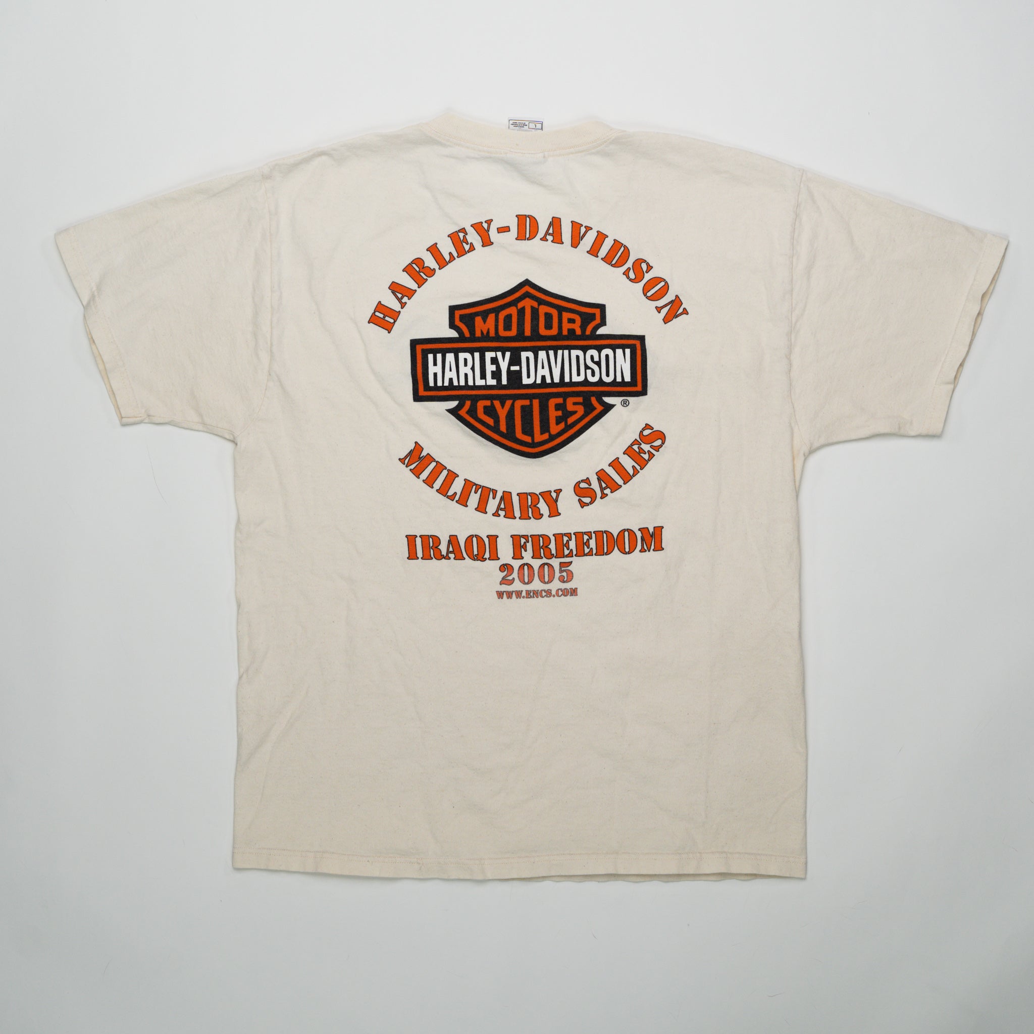 Vintage '05 Cream Harley Davidson Military Tee (M) | Rebalance Vintage.