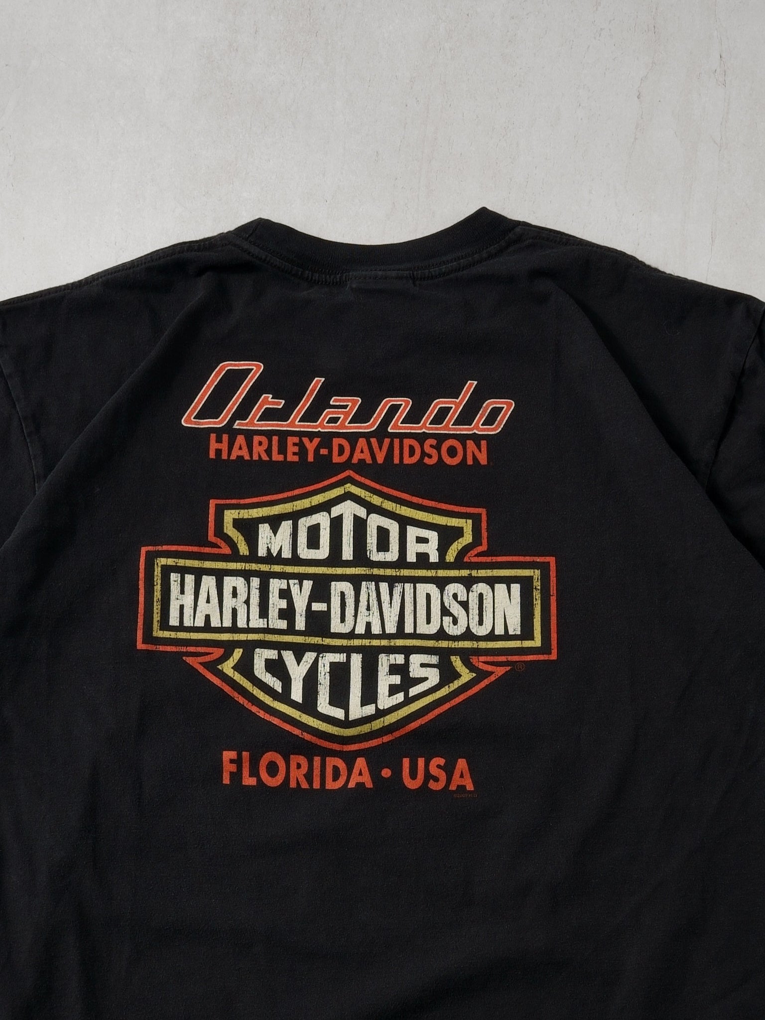 2000s Washed Black Orlando Flordia Harley Davidson Graphic Tee (M/L)