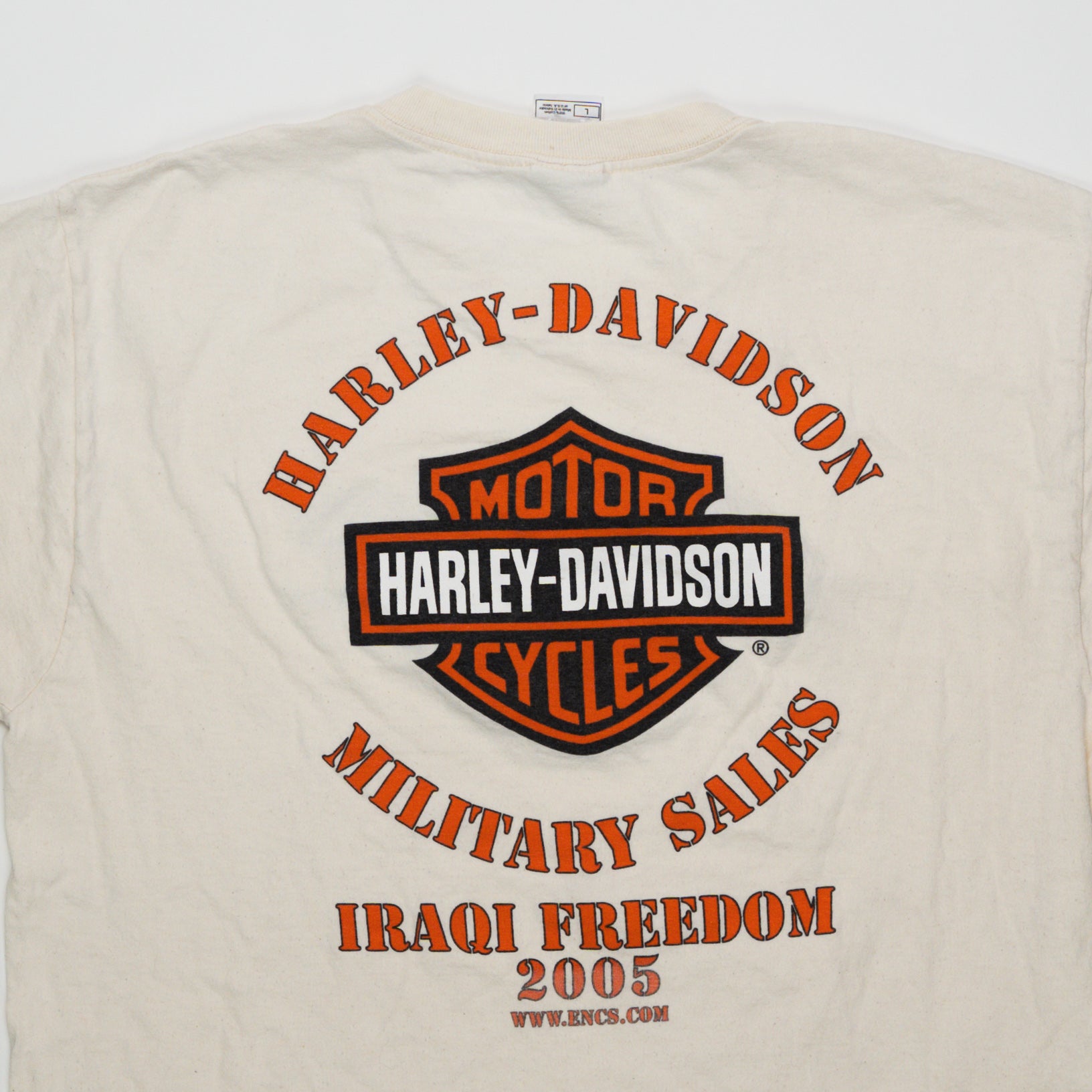 Vintage '05 Cream Harley Davidson Military Tee (M) | Rebalance Vintage.