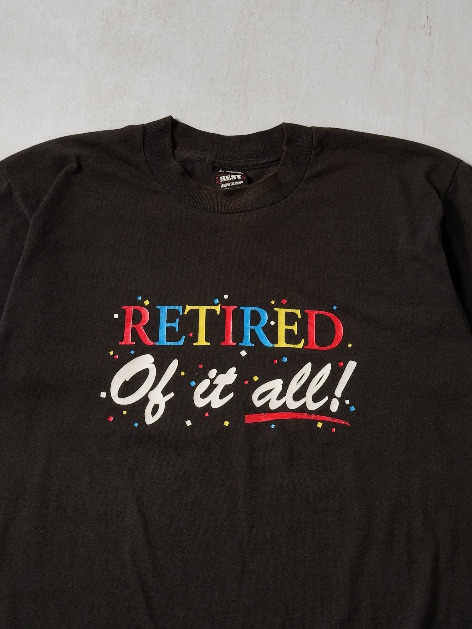Vintage 90s Washed Black " Tired Of It All" Single Stitched Graphic Tee