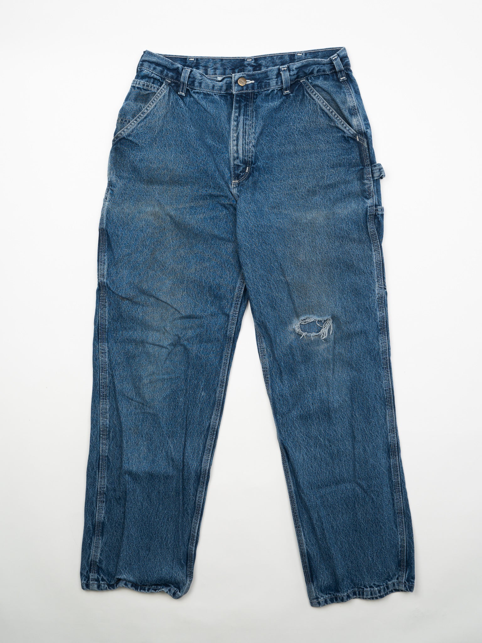 Vintage Dark Blue Carhartt Denim Cargo Pants w Rip (34 x 32)