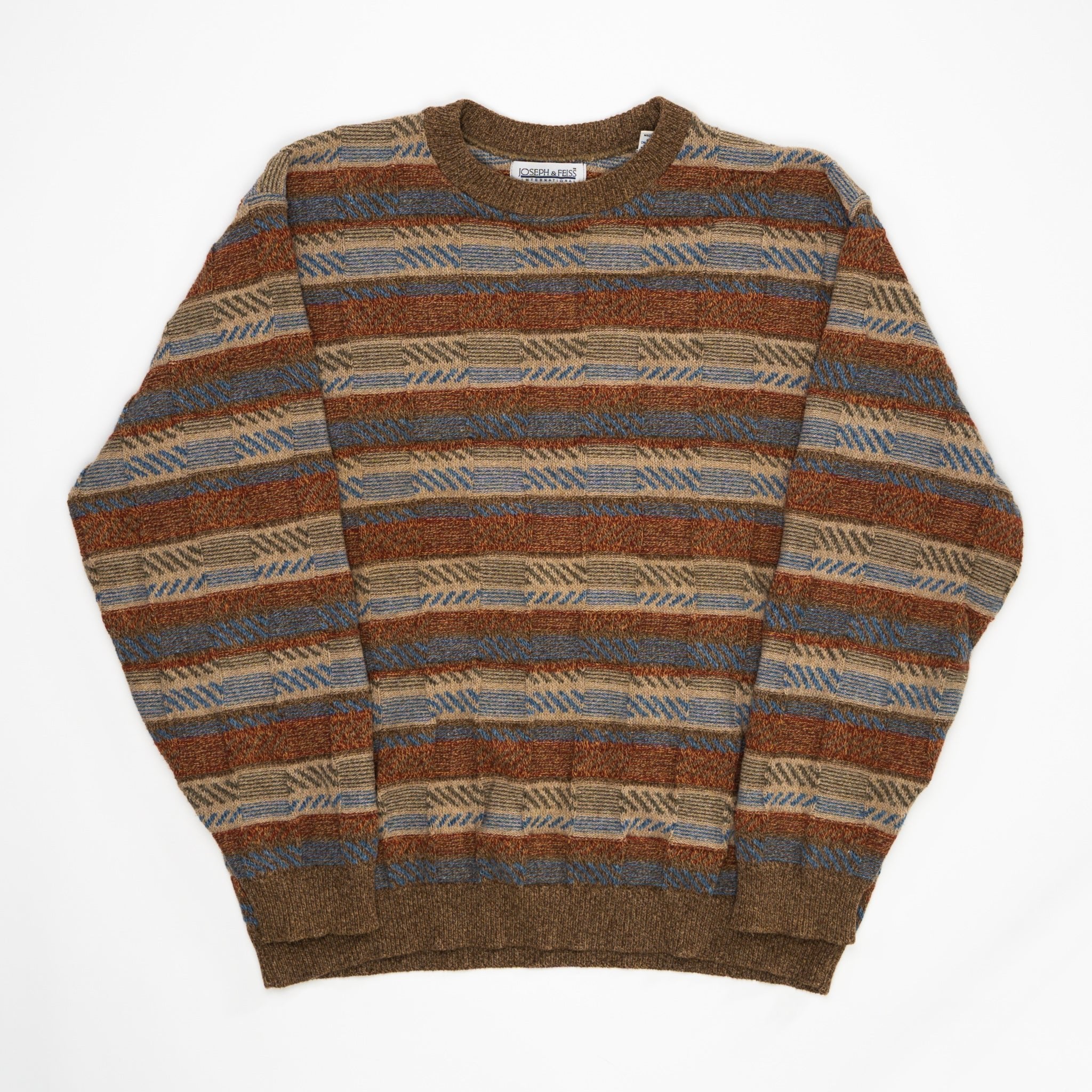 Vintage 80s Orange, Blue + Brown Knit Sweater (L) | Rebalance Vintage.