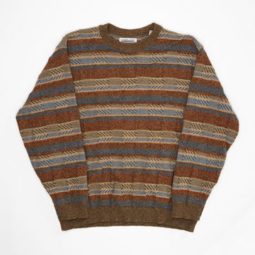 Vintage 80s Orange, Blue + Brown Knit Sweater (L) | Rebalance Vintage.