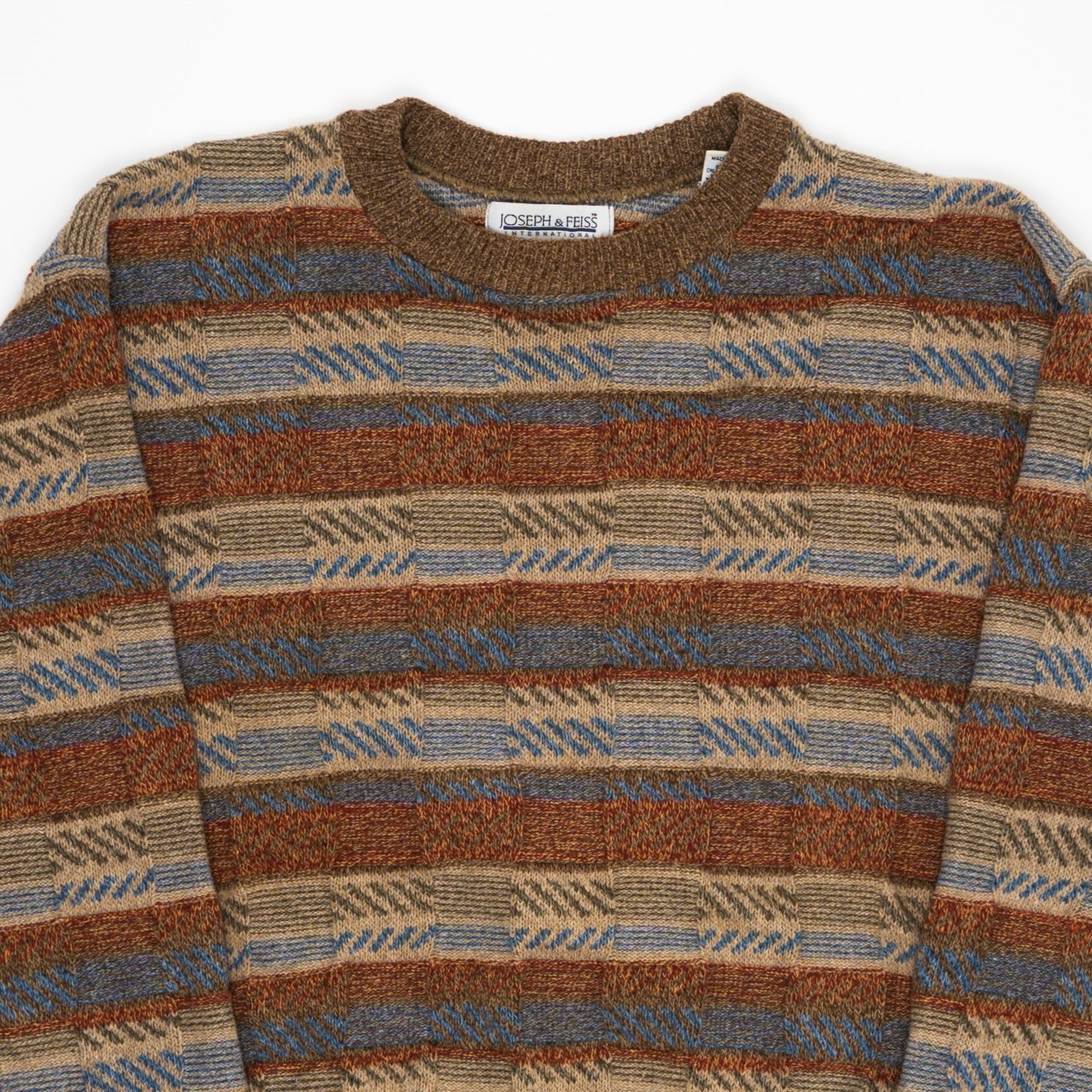 Vintage 80s Orange, Blue + Brown Knit Sweater (L) | Rebalance Vintage.