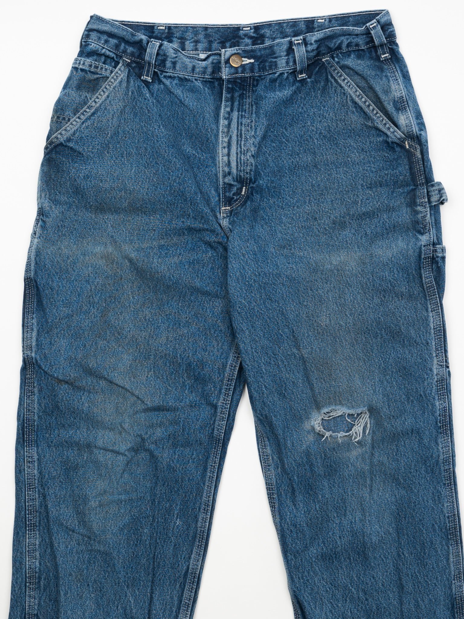 Vintage Dark Blue Carhartt Denim Cargo Pants w Rip (34 x 32)
