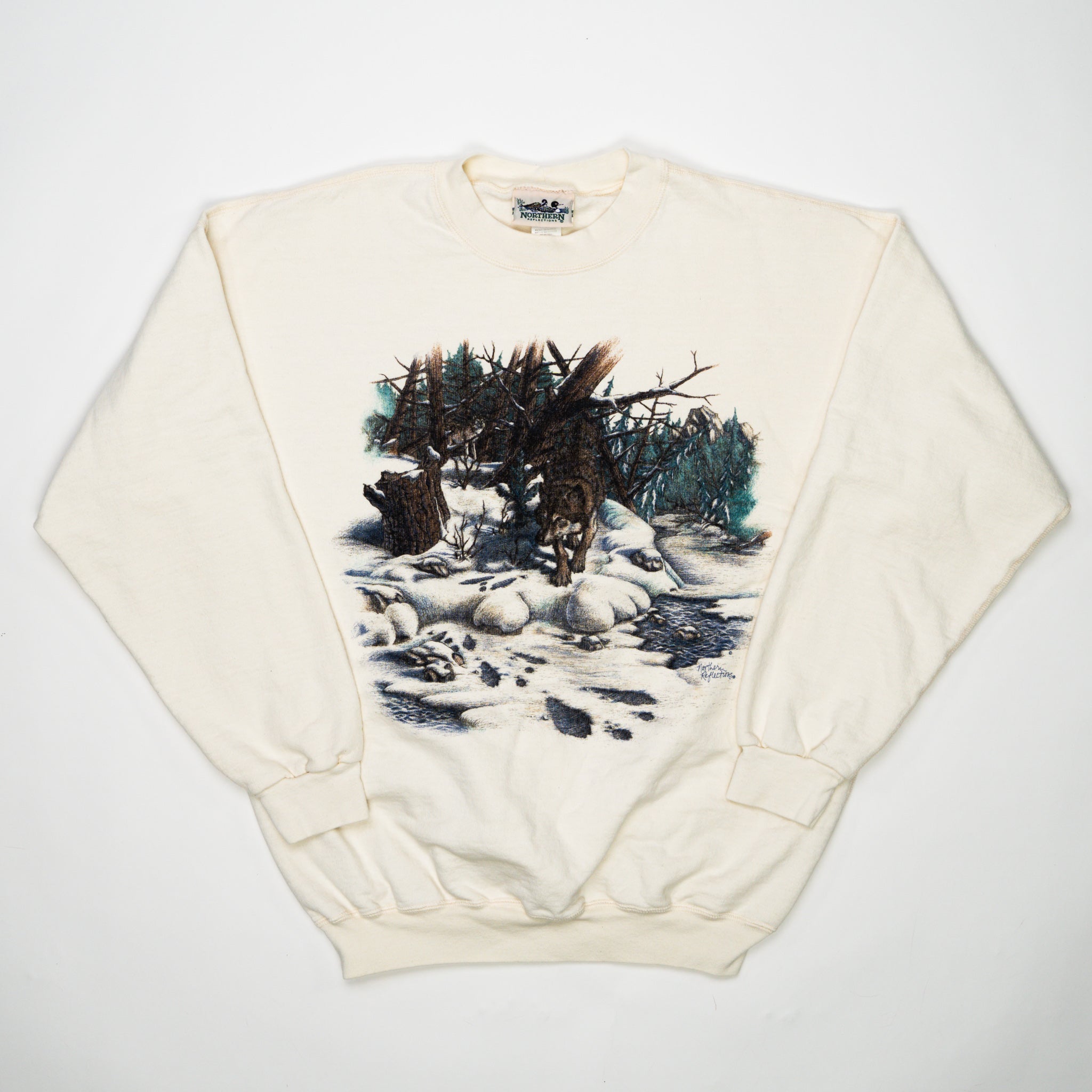 Vintage Cream Northern Reflection Winter Wolf Crewneck (M) | Rebalance Vintage.