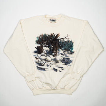 Vintage Cream Northern Reflection Winter Wolf Crewneck (M) | Rebalance Vintage.