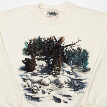Vintage Cream Northern Reflection Winter Wolf Crewneck (M) | Rebalance Vintage.