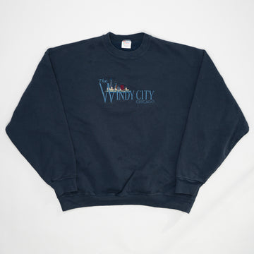 Vintage 90s Blue Windy City Chicago Crewneck (L) | Rebalance Vintage.