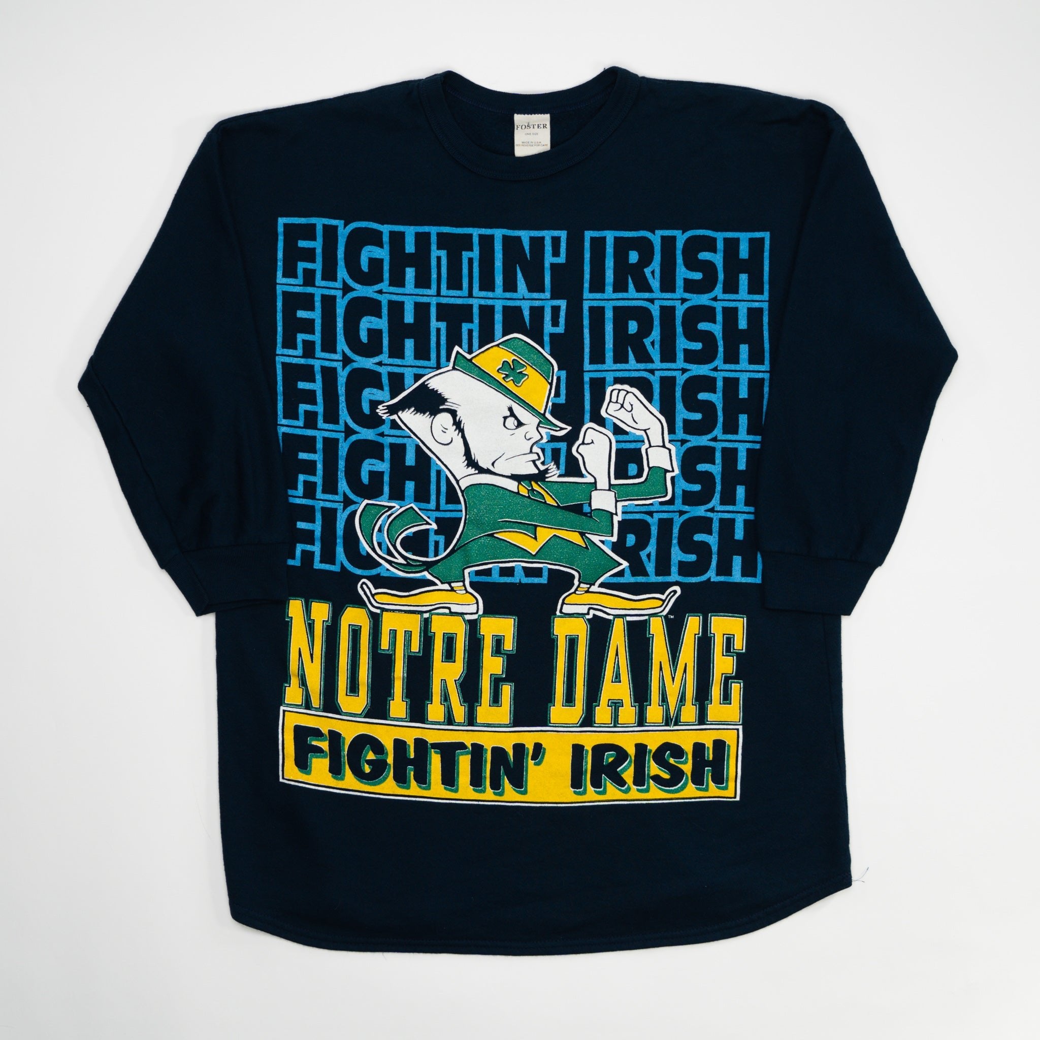 Vintage 90s Fighting Irish Notre Dame All Over Print Crewneck (M) | Rebalance Vintage.
