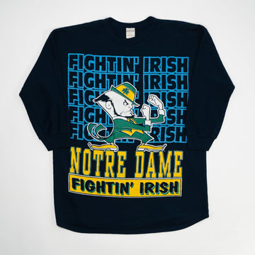Vintage 90s Fighting Irish Notre Dame All Over Print Crewneck (M) | Rebalance Vintage.