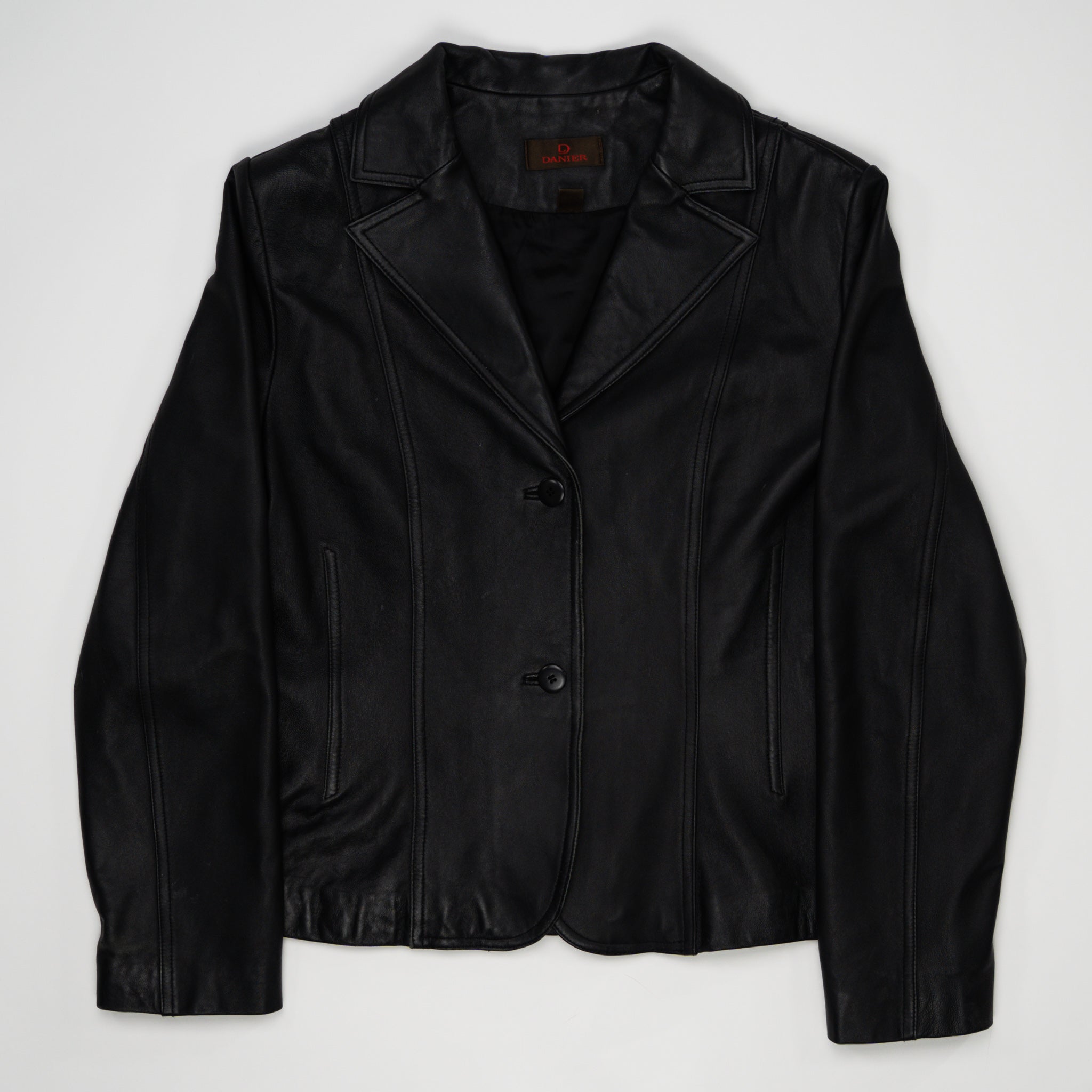 Vintage 90s Black Danier Mid Length Leather Jacket (M) | Rebalance Vintage.