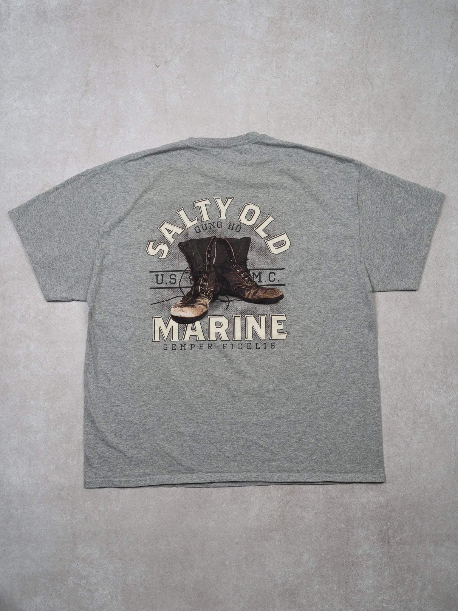 Vintage Grey USMC Salty Old Marine Pocket Tee (L)