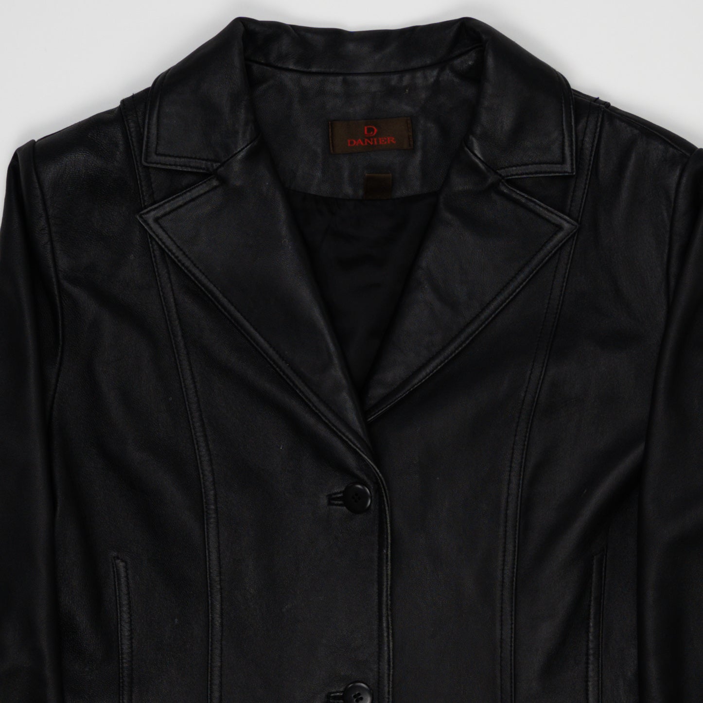 Vintage 90s Black Danier Mid Length Leather Jacket (M) | Rebalance Vintage.
