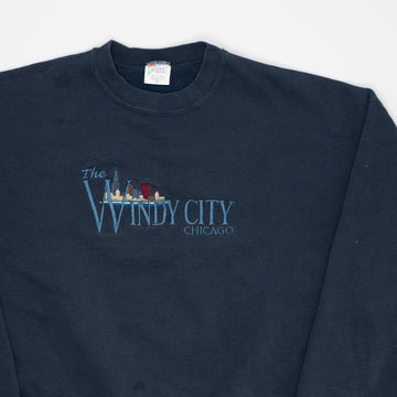 Vintage 90s Blue Windy City Chicago Crewneck (L) | Rebalance Vintage.