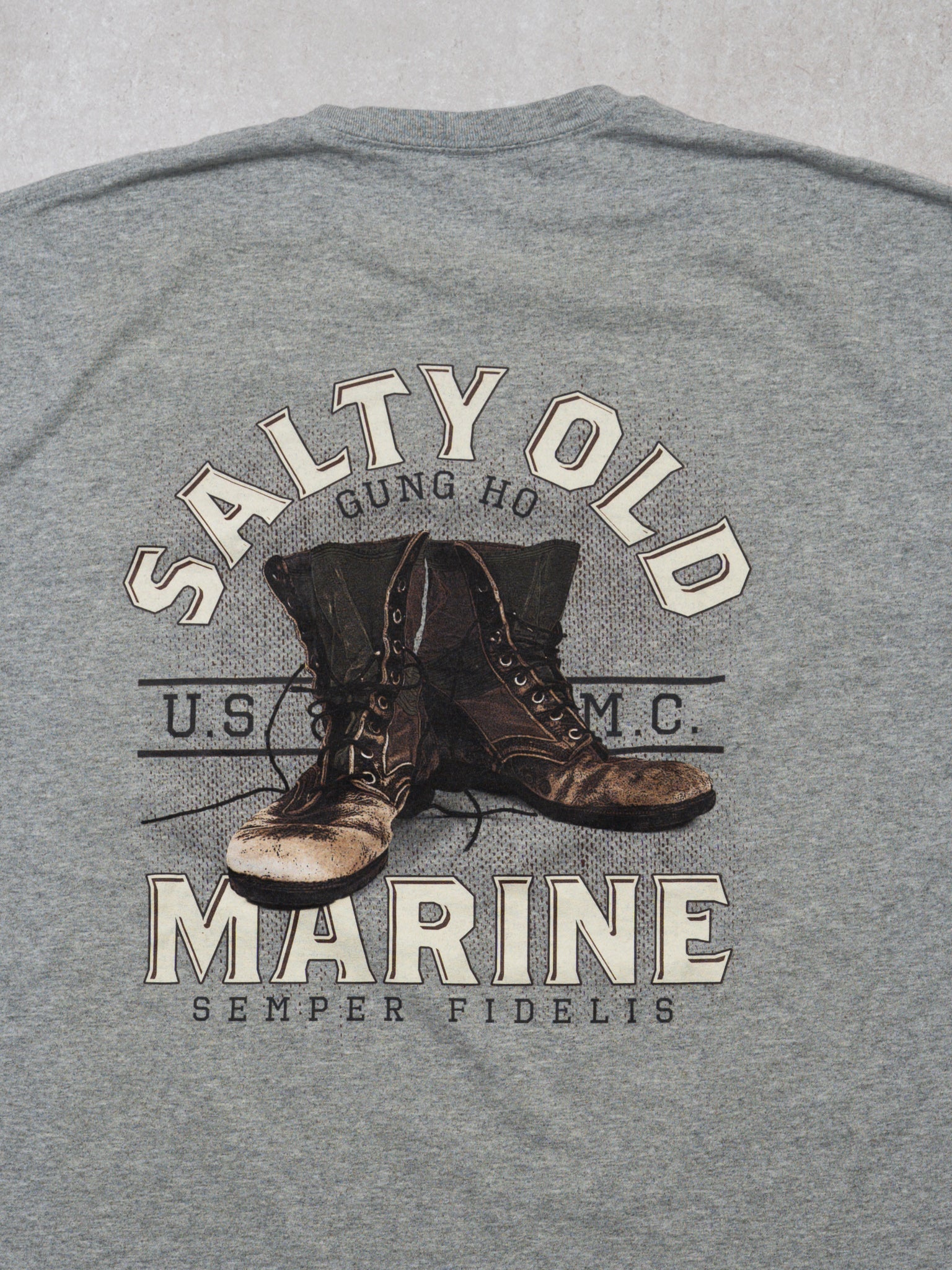 Vintage Grey USMC Salty Old Marine Pocket Tee (L)