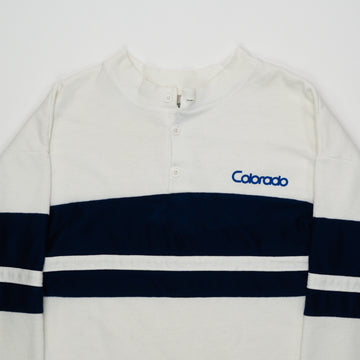 Vintage 80s White + Blue Colorado 1/4 Button Sweater (L) | Rebalance Vintage.
