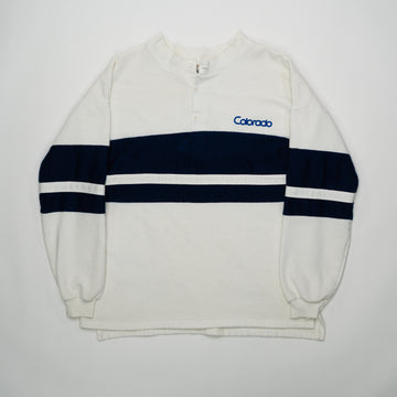 Vintage 80s White + Blue Colorado 1/4 Button Sweater (L) | Rebalance Vintage.