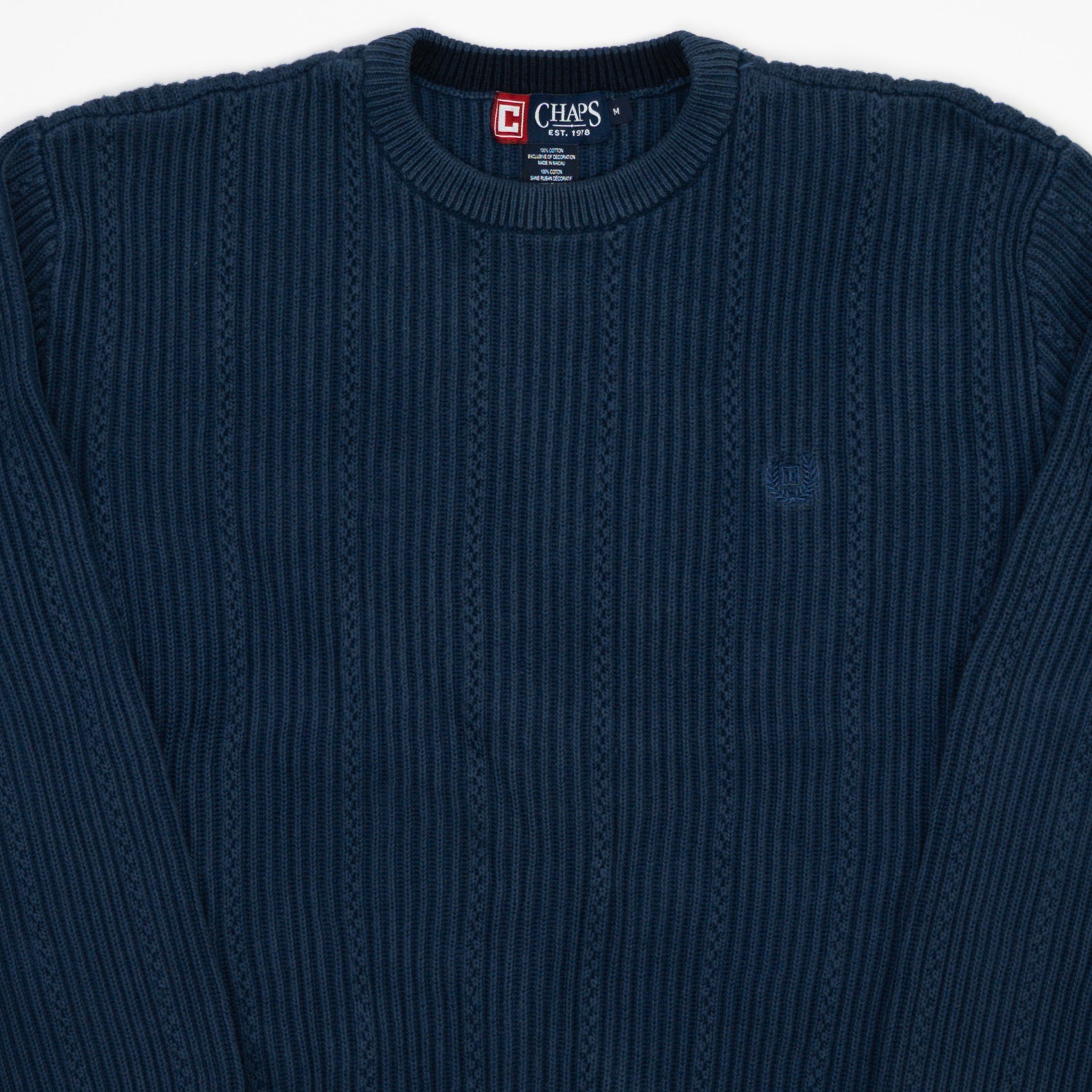Vintage Blue Chaps Textured Knit Crewneck (M)