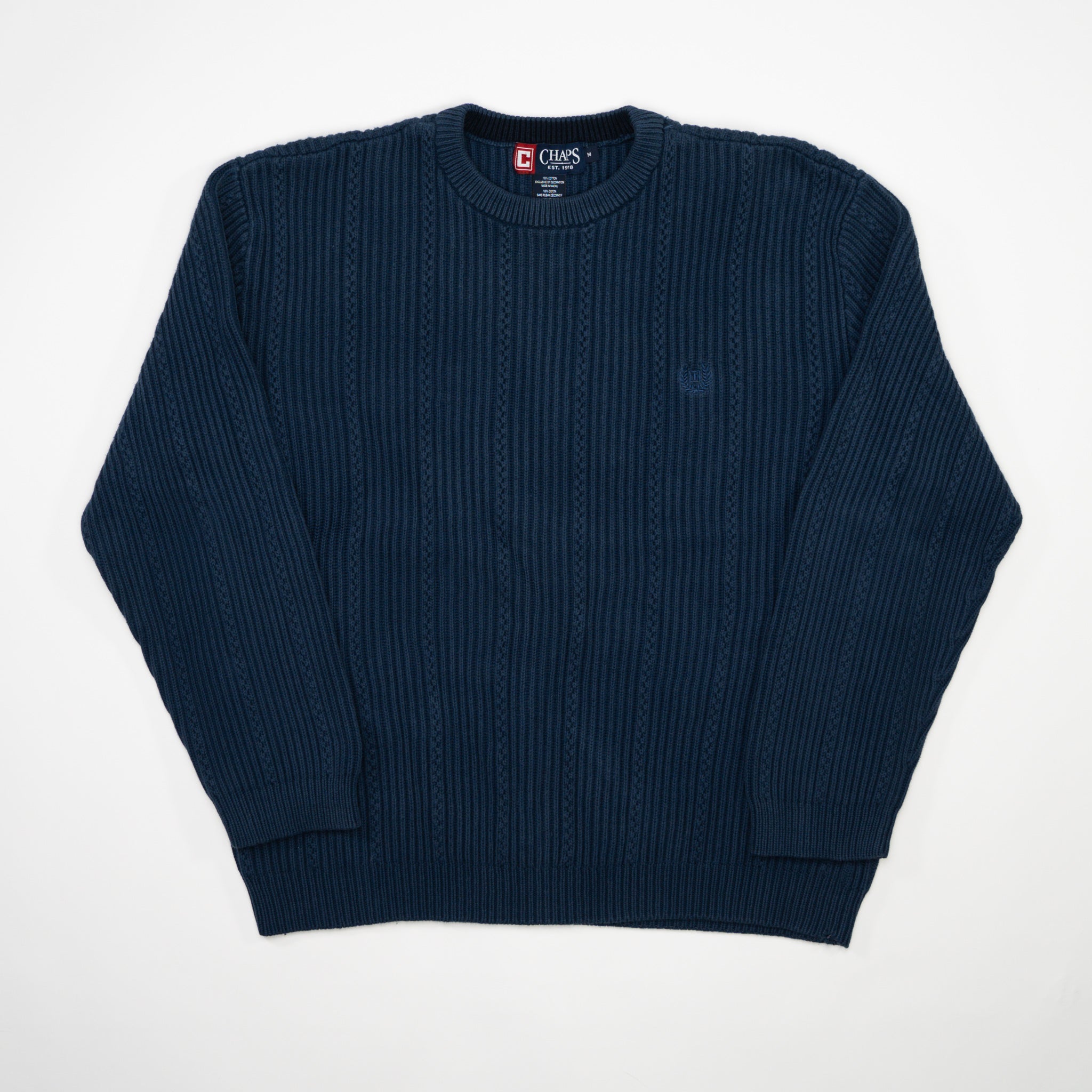 Vintage Blue Chaps Textured Knit Crewneck (M)