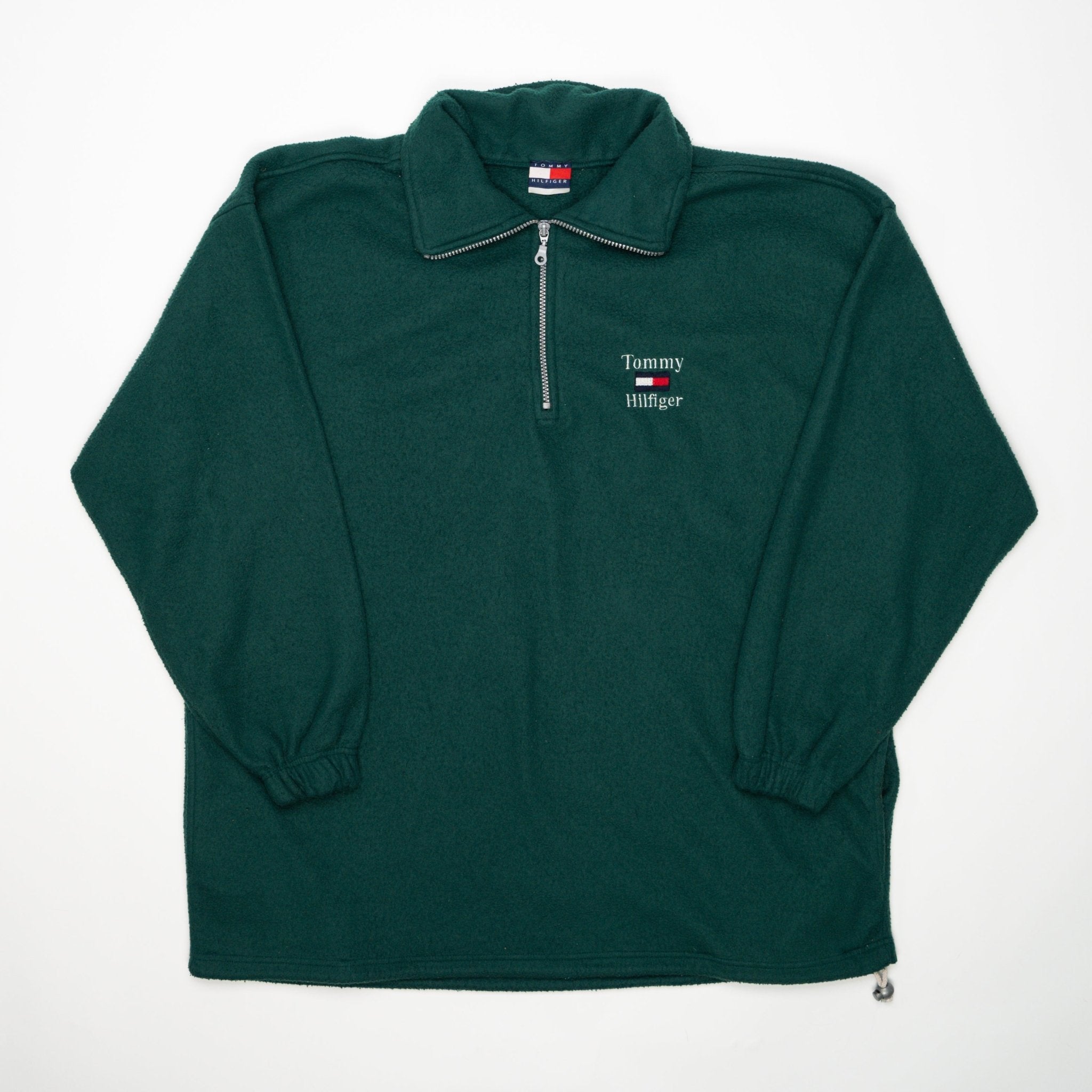 Vintage 90s Green Tommy Hilfiger 1/4 Zip Fleece Sweater (XL) | Rebalance Vintage.
