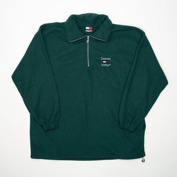 Vintage 90s Green Tommy Hilfiger 1/4 Zip Fleece Sweater (XL) | Rebalance Vintage.