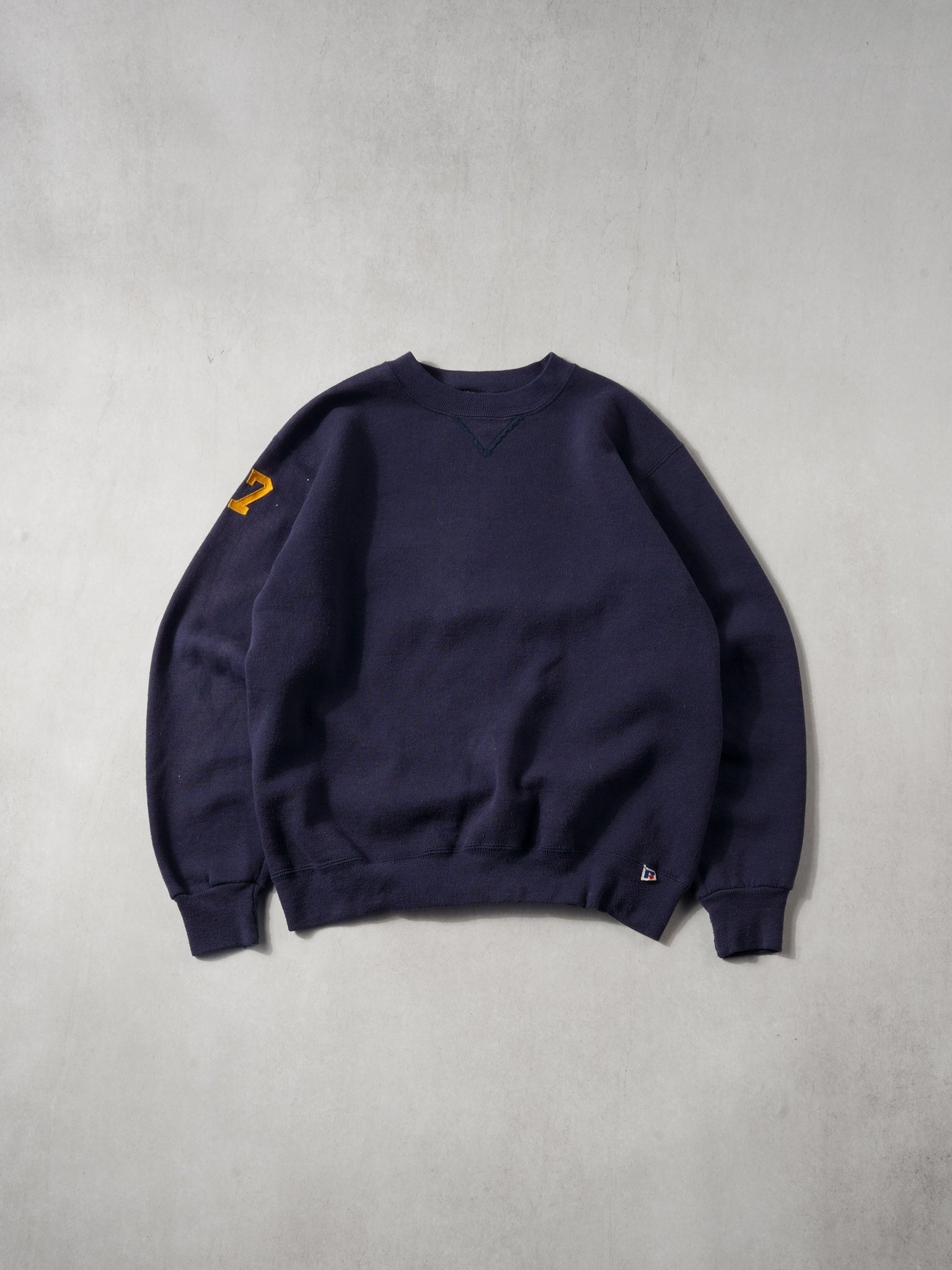 Vintage 80s Navy Blue Russell Athletics #17 Blank Crewneck (S)