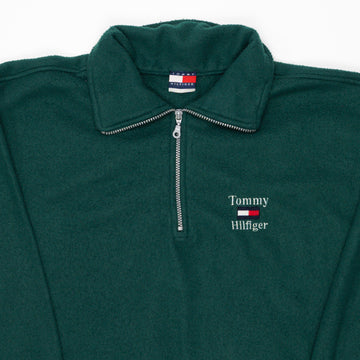 Vintage 90s Green Tommy Hilfiger 1/4 Zip Fleece Sweater (XL) | Rebalance Vintage.