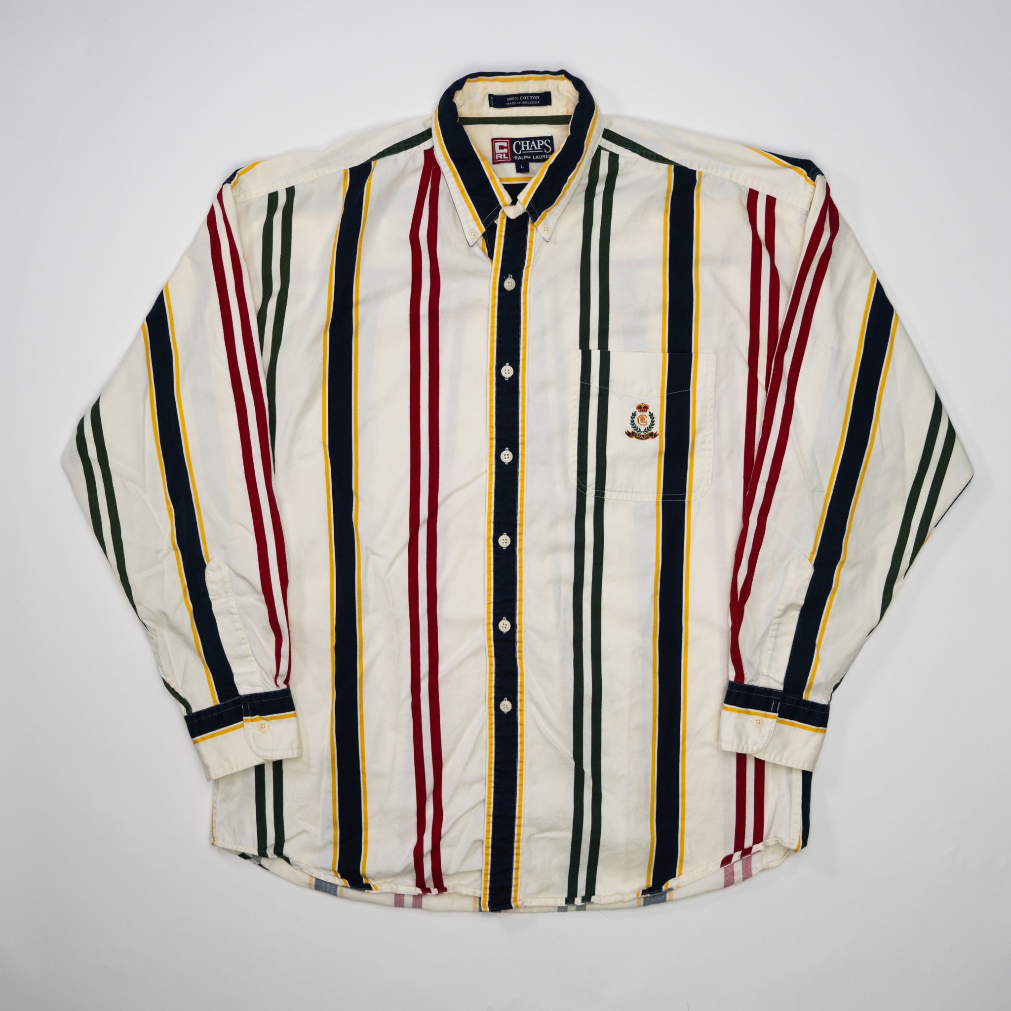 Vintage White Striped Chaps RL Cotton Button Up (XL)