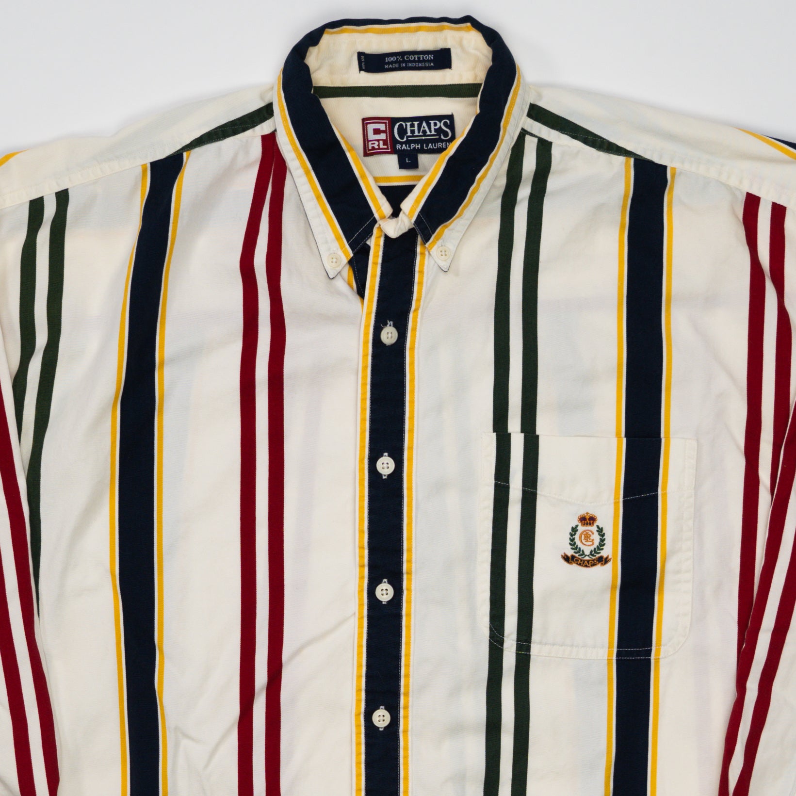 Vintage White Striped Chaps RL Cotton Button Up (XL)