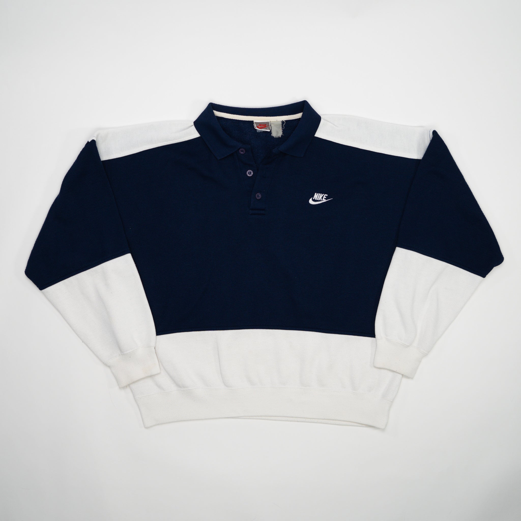 Vintage Blue + White Nike 1/4 Button Crewneck | Rebalance Vintage.