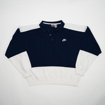 Vintage Blue + White Nike 1/4 Button Crewneck | Rebalance Vintage.