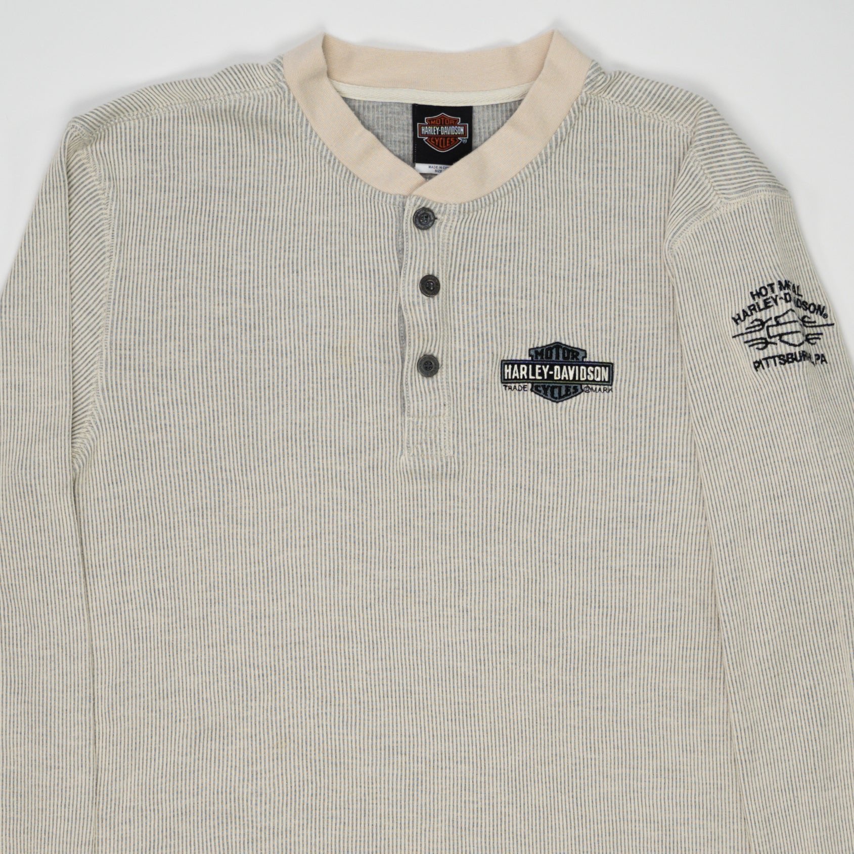 Vintage Beige Harley Davidson Pittsburgh Long Sleeve (M) | Rebalance Vintage.