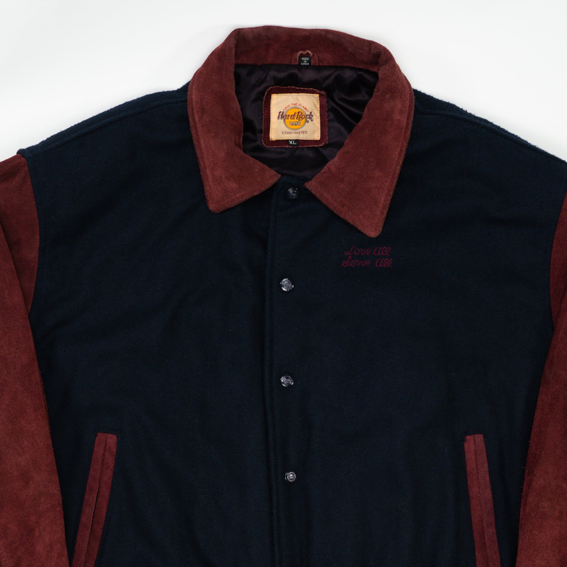 Vintage Blue + Maroon Suede Hard Rock Cafe New York Varsity Jacket (L)