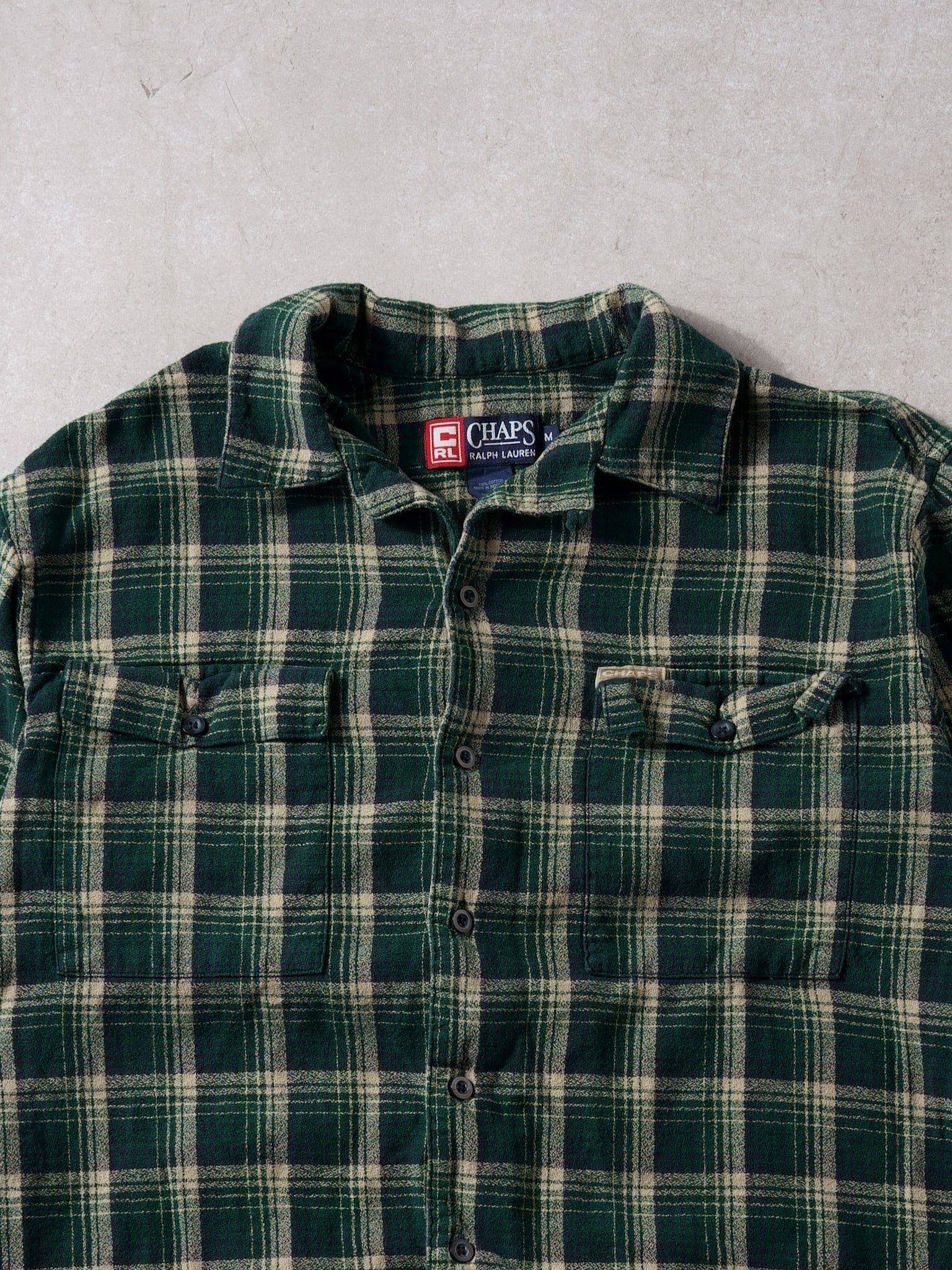 Vintage 90s Green Plaid Chaps Rauph Lauren Button Up Flannel ()