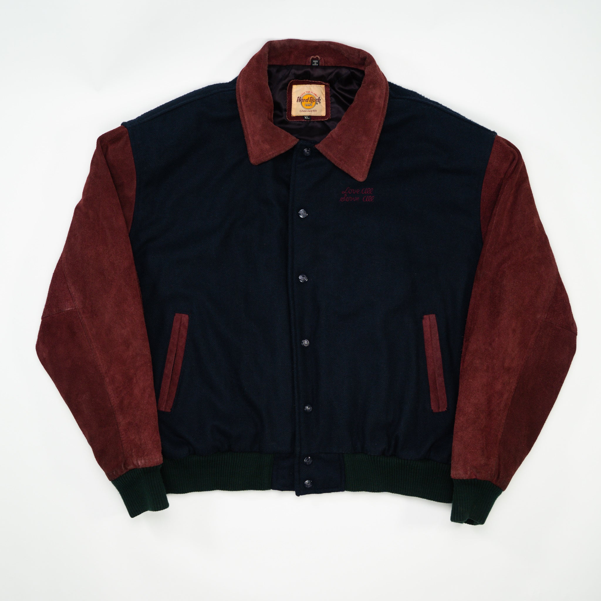 Vintage Blue + Maroon Suede Hard Rock Cafe New York Varsity Jacket (L)