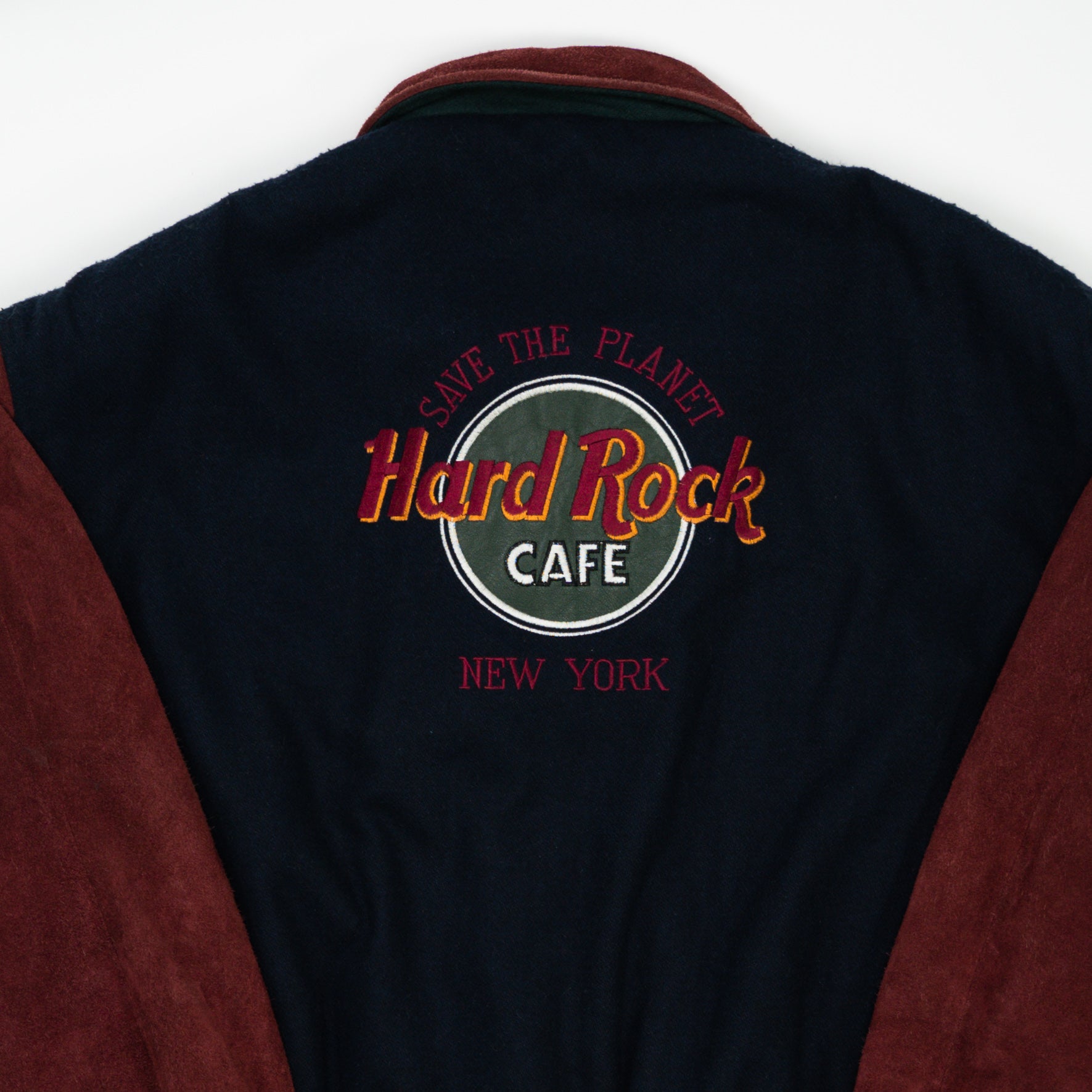 Vintage Blue + Maroon Suede Hard Rock Cafe New York Varsity Jacket (L)