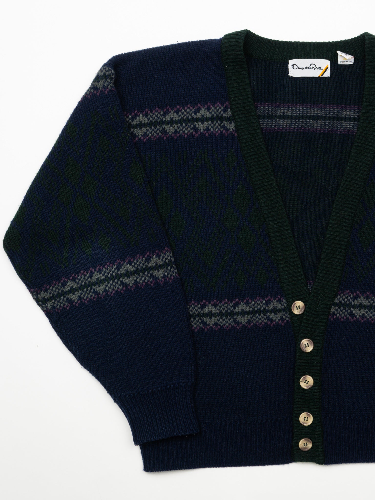 Vintage 80s Blue + Green Oscar De La Renta Knit Cardigan (M/L)