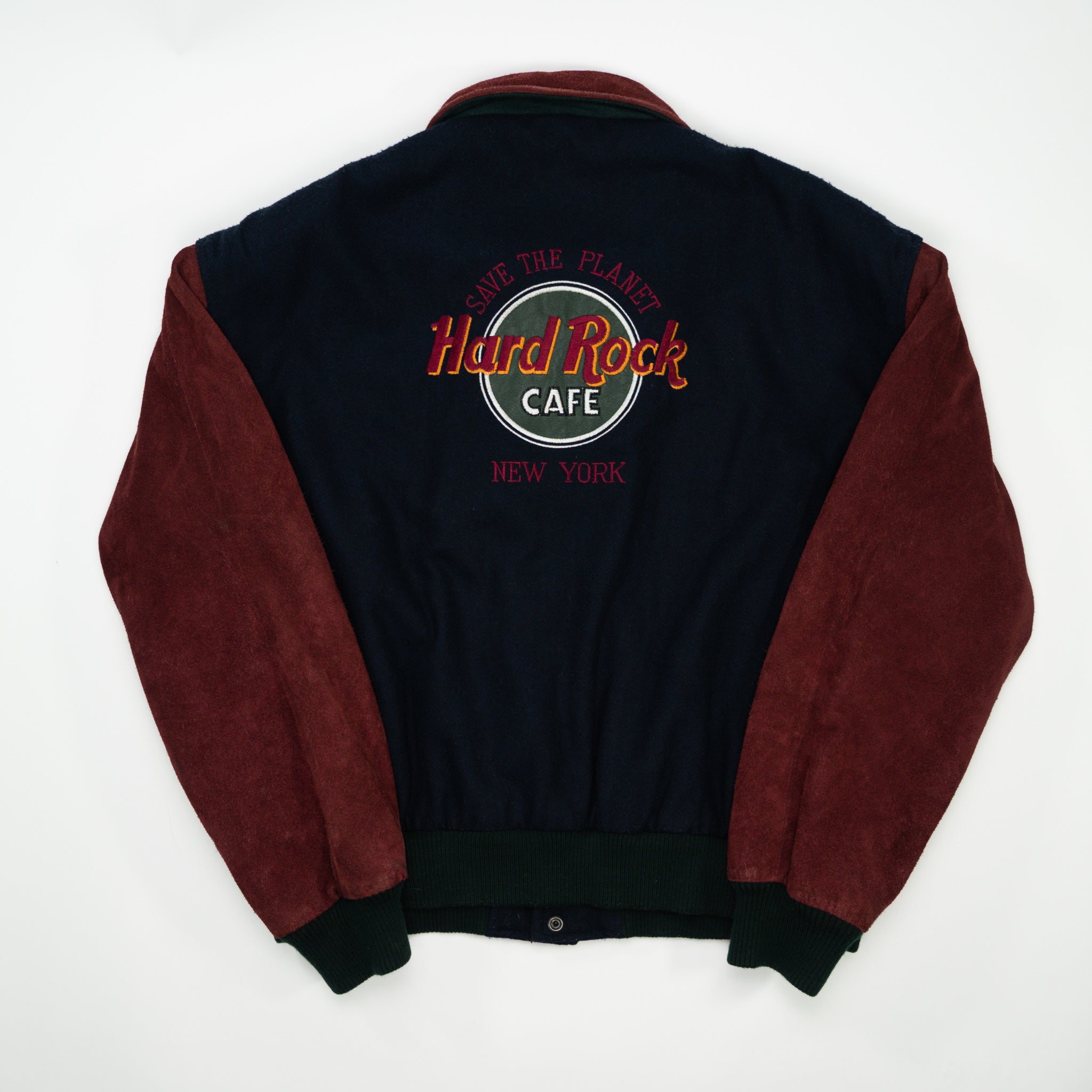 Vintage Blue + Maroon Suede Hard Rock Cafe New York Varsity Jacket (L)