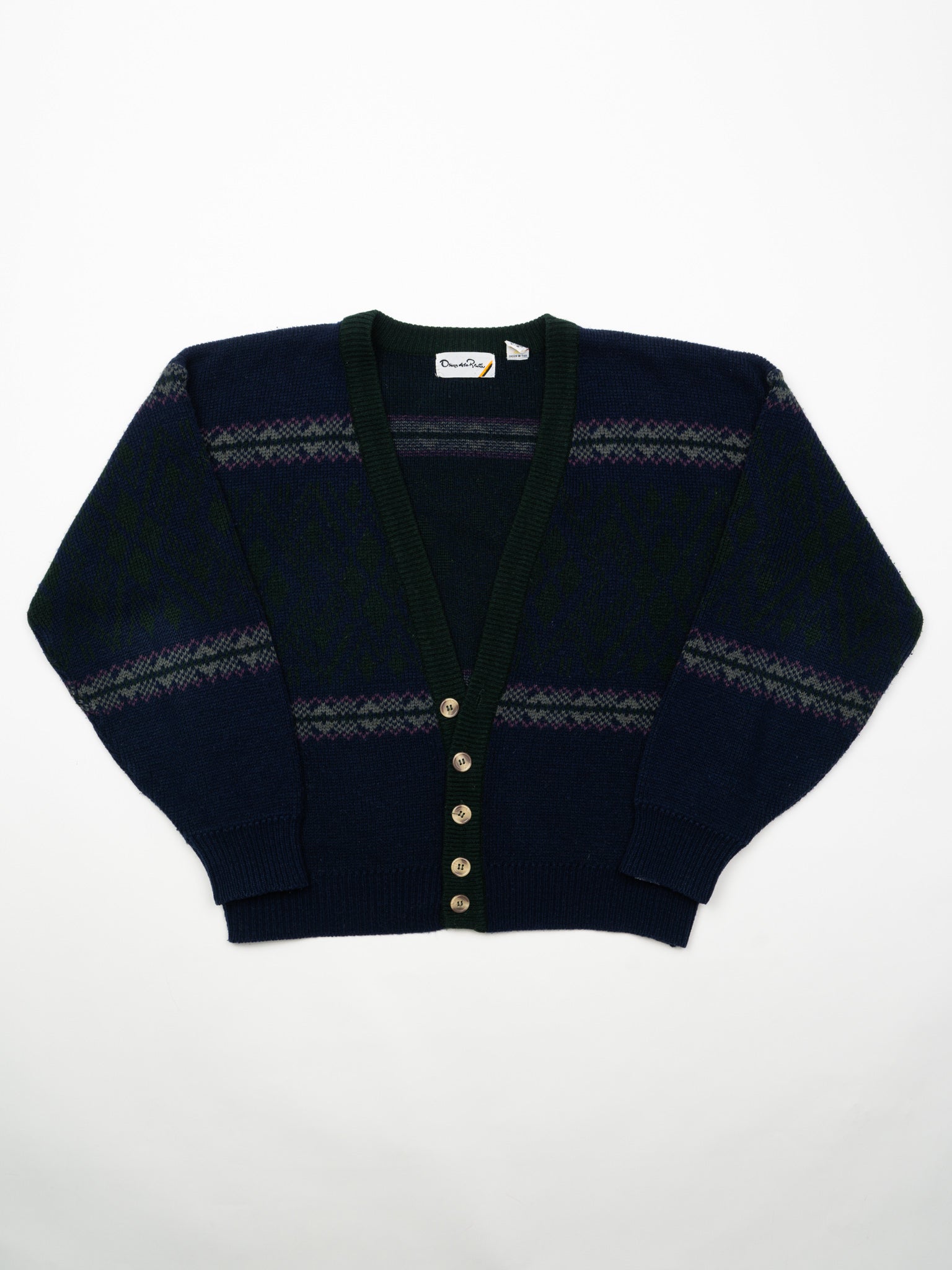Vintage 80s Blue + Green Oscar De La Renta Knit Cardigan (M/L)