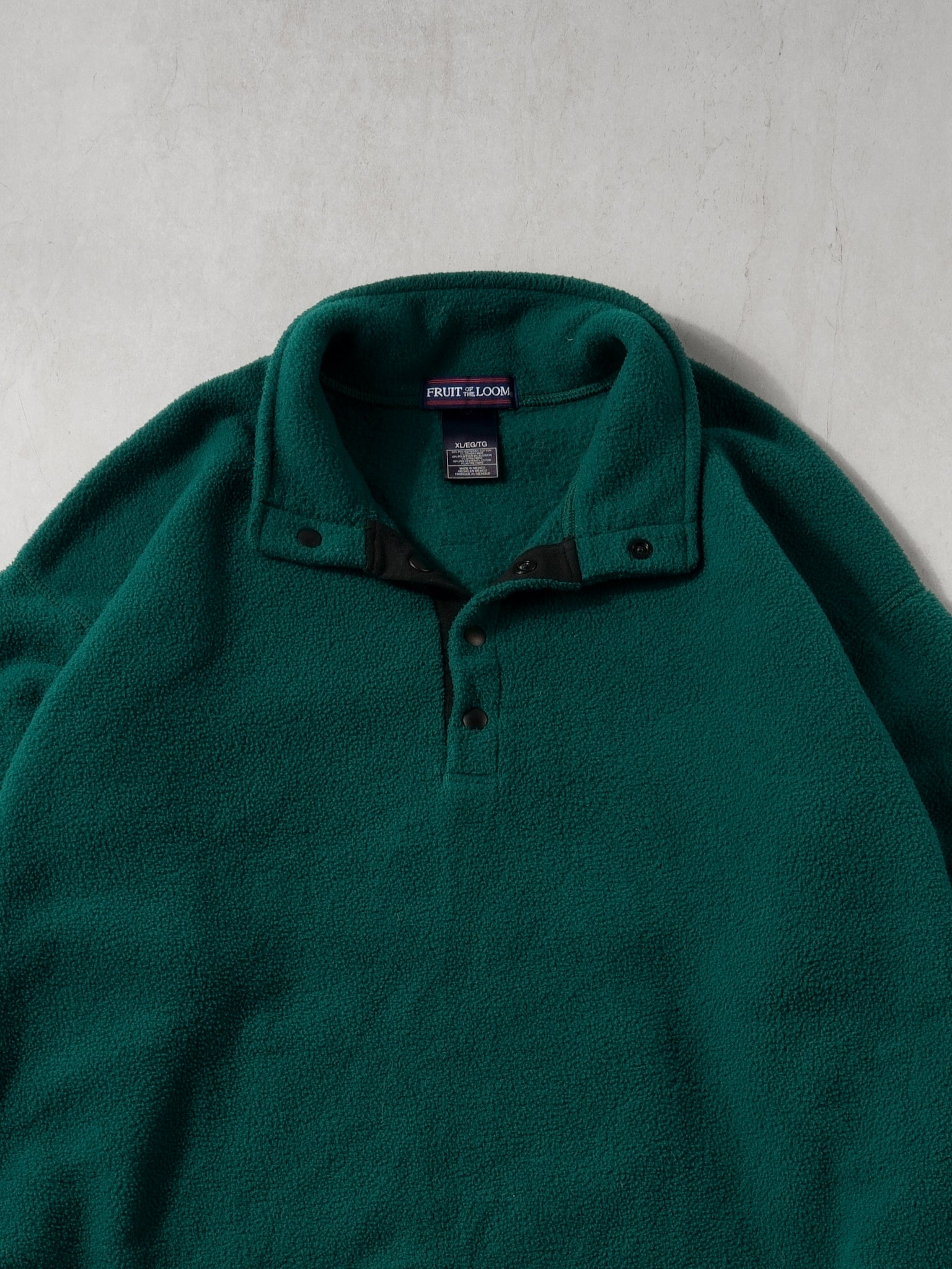 Vintage 90s Pine Green Fruit Of The Loom 1/4 Button Fleece (XL)