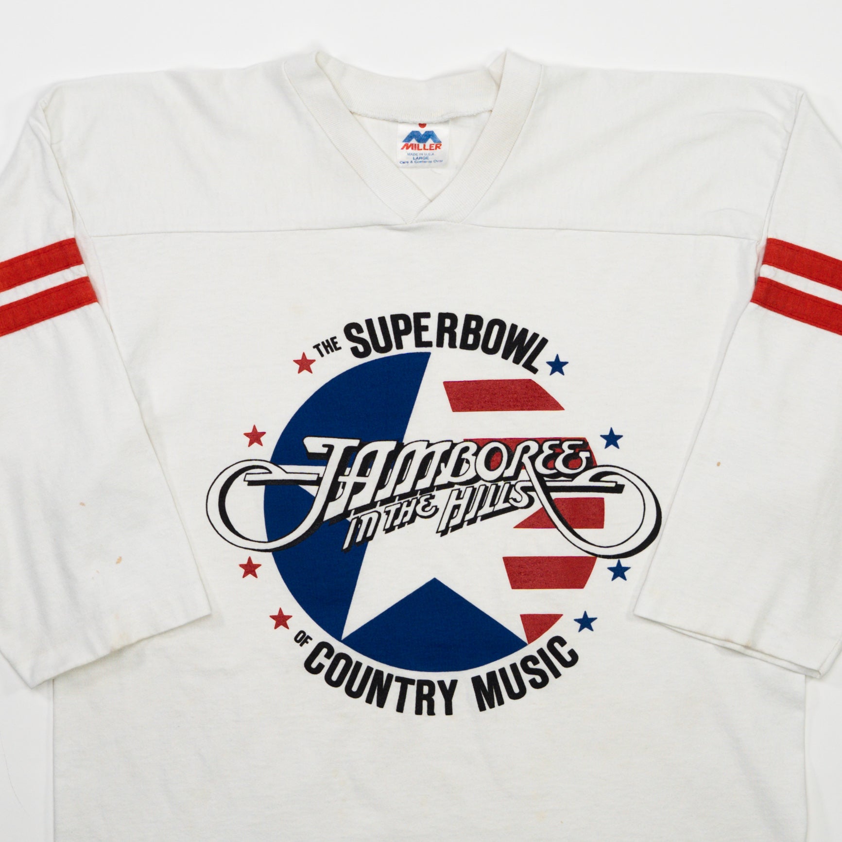 Vintage White Superbowl Jamboree Country Music 3/4 Sleeve Shirt