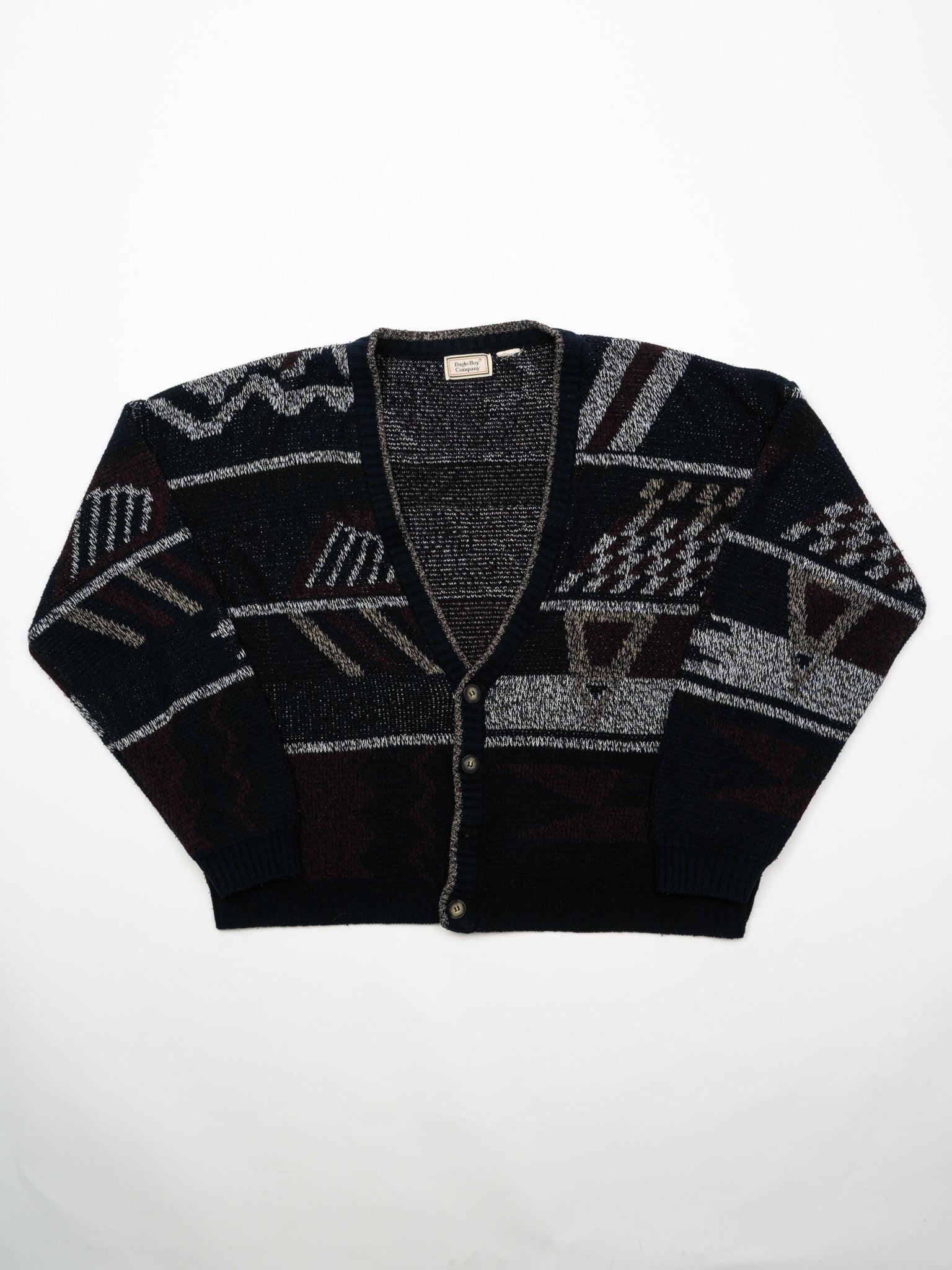 Vintage Maroon + Blue Bugle Boy Knit Cardigan (XL)