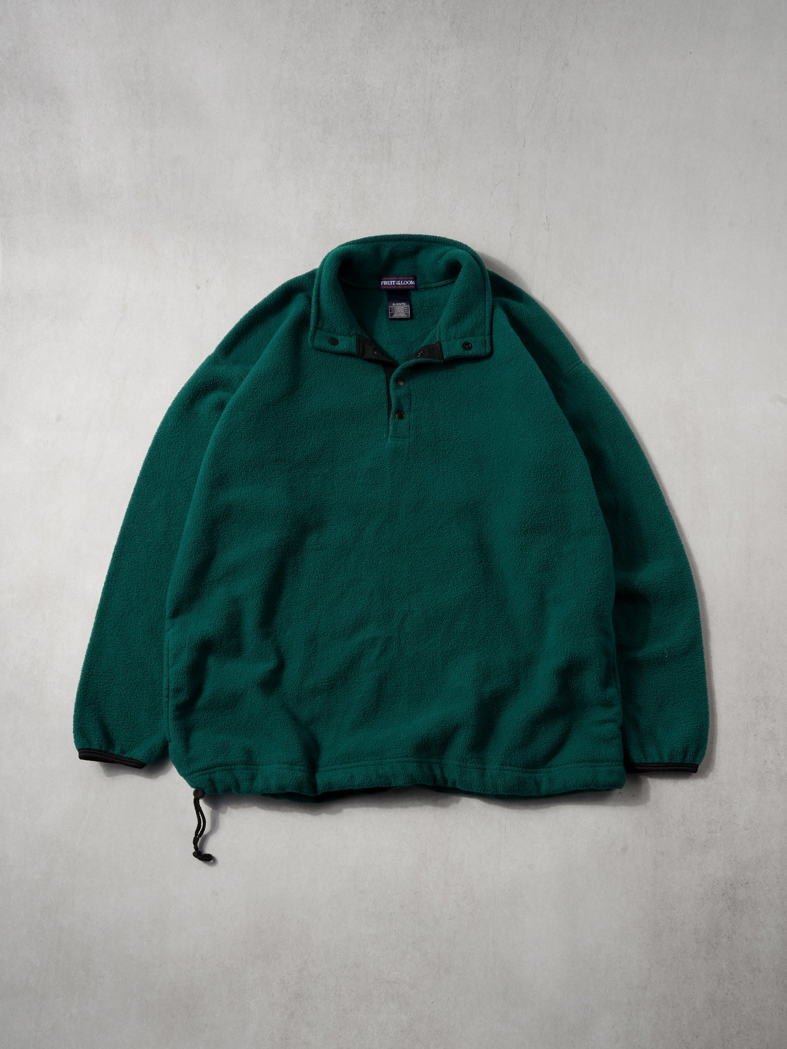 Vintage 90s Pine Green Fruit Of The Loom 1/4 Button Fleece (XL)